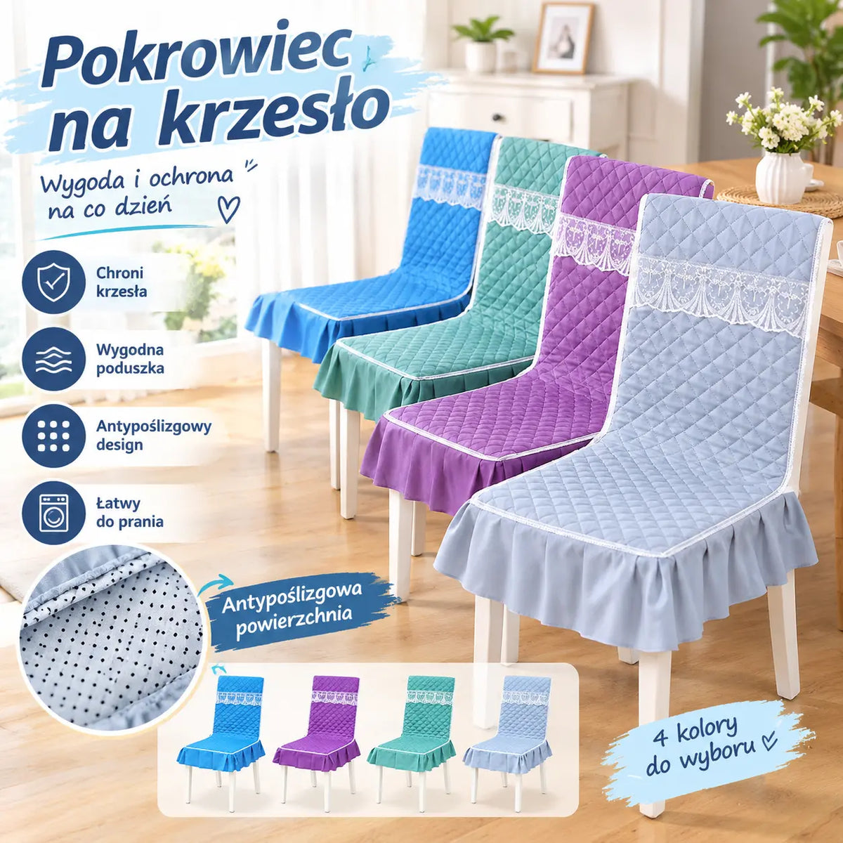 🔥🔥Uniwersalny pokrowiec na krzesło Jednoczęściowa poduszka Uniwersalny pokrowiec na stół i krzesło do domu Antypoślizgowa poduszka na krzesło Poduszka oparcia