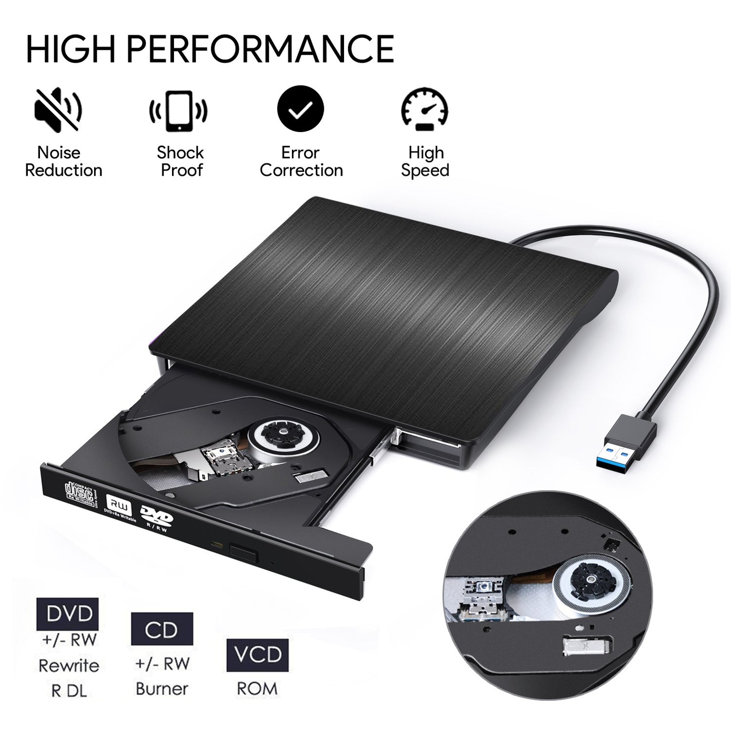 📢📢50% zľava! 💿💻 Externá CD/DVD mechanika – Plug and play, prenosná a ľahko použiteľná, kompatibilná so systémami Mac/Windows.