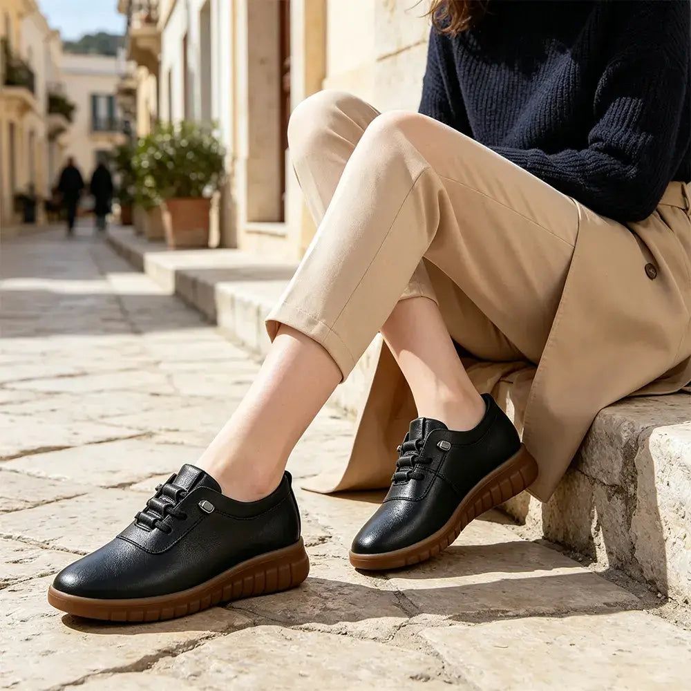 👞Damskie, wsuwane, płaskie buty z miękką podeszwą – lekkie i przewiewne, wykonane z prawdziwej skóry – wygodne, codzienne buty dla seniorów
