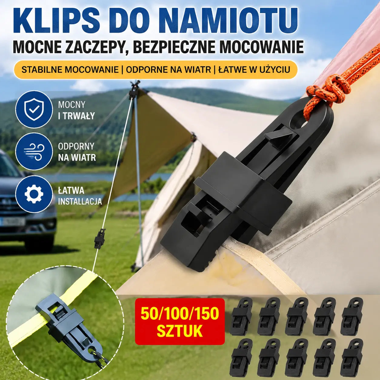 🔥💥【 50 szt】--- 109 zł🏡🌿[50szt.] Klipsy mocujące do siatek przeciwsłonecznych, klipsy mocujące do namiotów