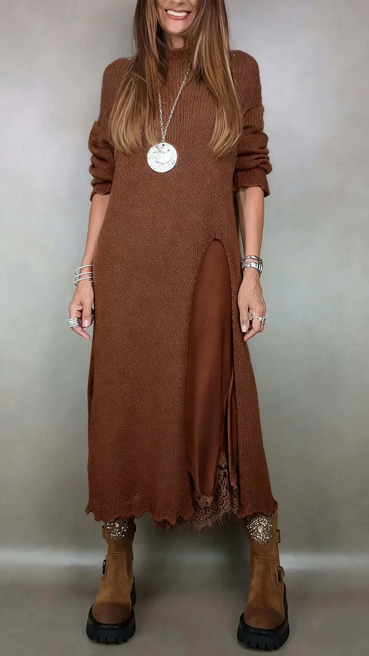 💖【Jesensko-zimski bestseler】🔥【XS-3XL】👗 Damski jesensko-zimski pleteni dugi haljinski komplet s bočnim prorezom, elegantna, topla i udobna haljina