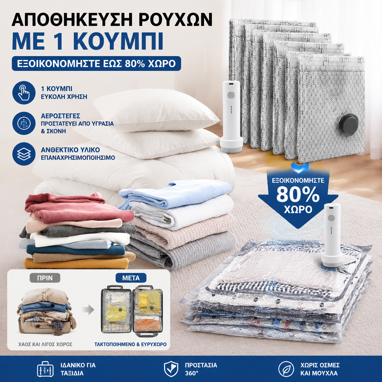🎁 Zestaw bezprzewodowych toreb kompresyjnych do przechowywania próżniowego