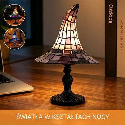 【Nowość na Halloween】Gotycka lampka nocna w kształcie kapelusza czarownicy, kreatywna lampka nocna z żywicy z efektem retro witrażu! 🔮🧙‍♀️