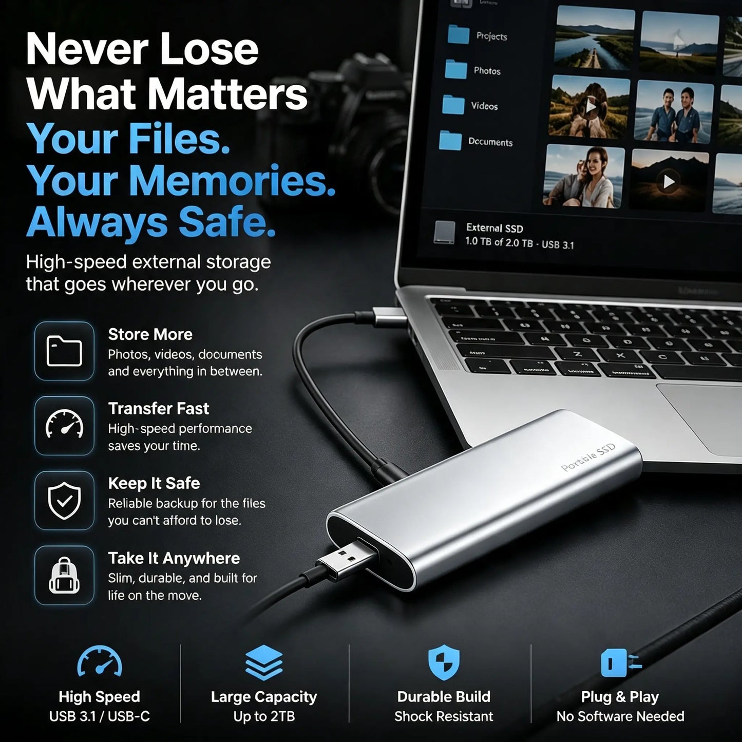 Posledný deň 50% zľavy - Prenosný externý SSD disk - Chráňte svoje fotografie, videá a dôležité súbory.