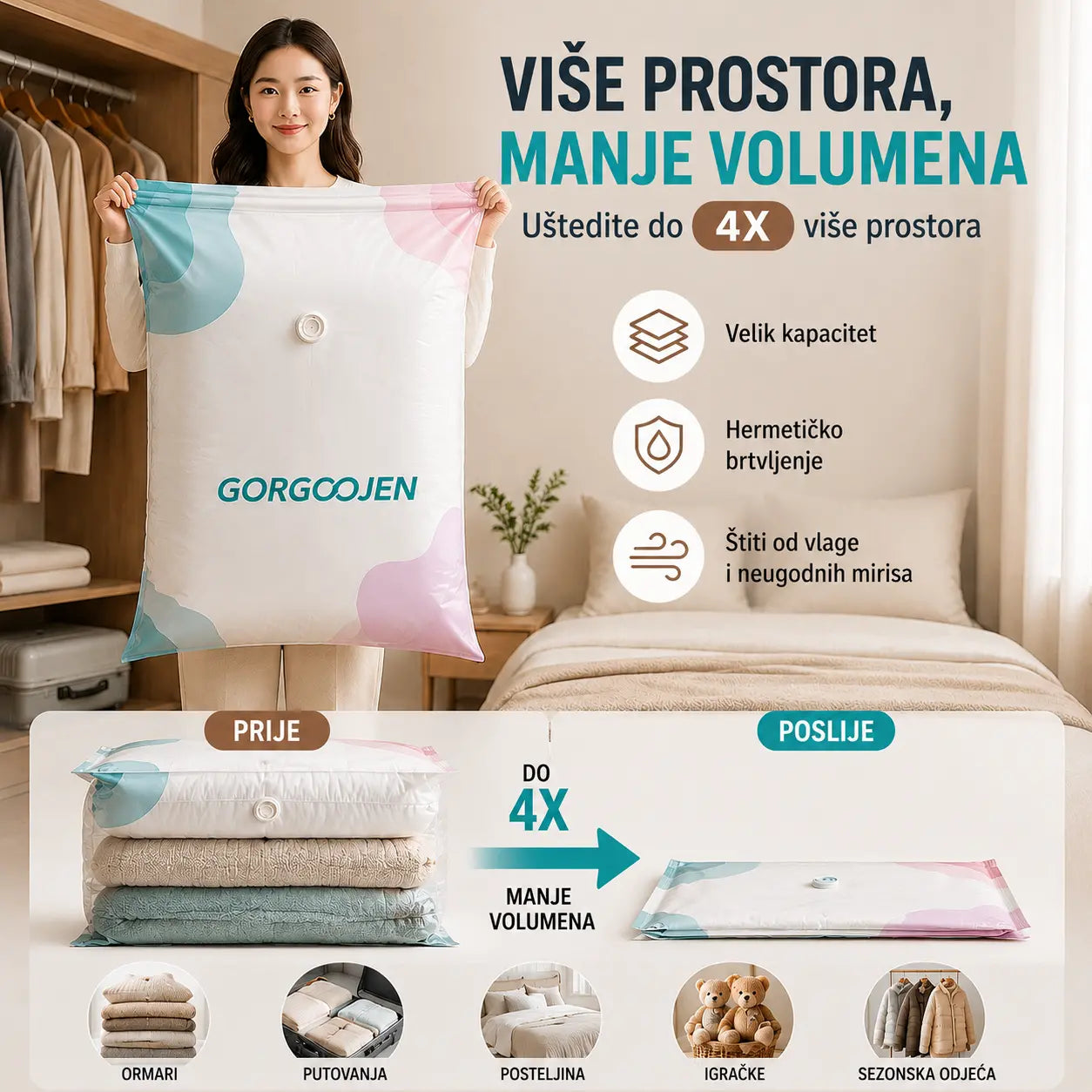 🧳  5 komada za 24 eura💨 Velika, stlačiva vakuumska vrećica za pohranu: nije potrebna pumpa, nepropusna je i idealna za uštedu prostora u koferima i kod kuće ✈️