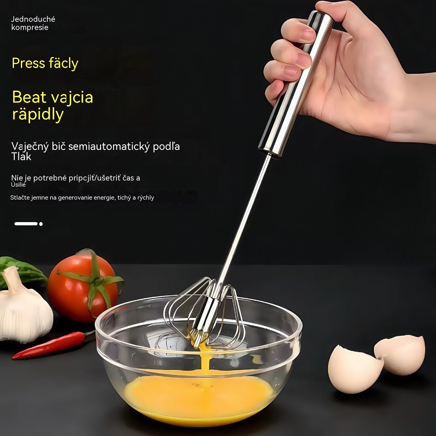 24 eur【sada 3 kusov】 Poloautomatický šľahač vajec z nehrdzavejúcej ocele