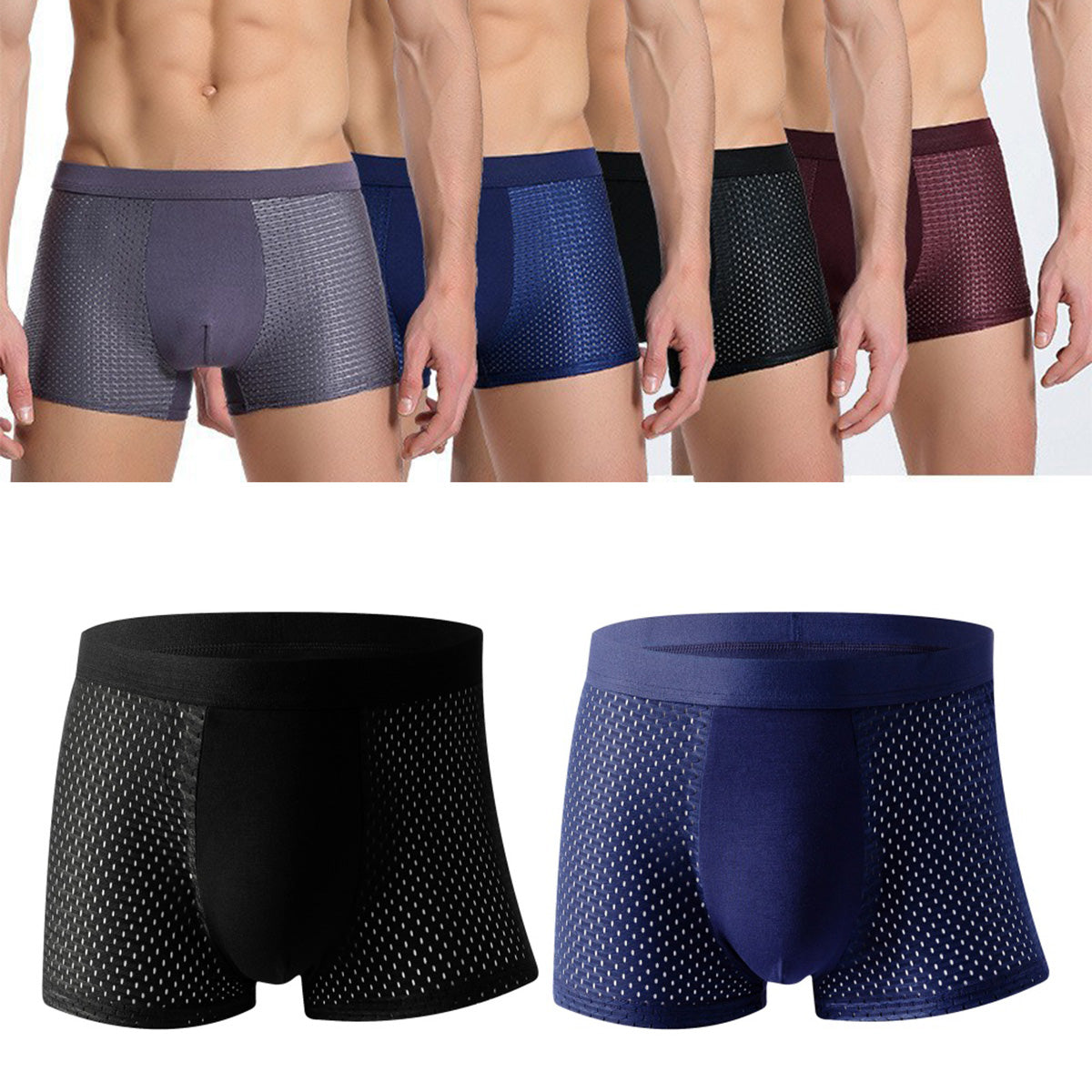 🔥50% de descuento【Compre 3, obtenga 3 gratis】Calzoncillos bóxer de seda helada de malla para hombre 2025 Primavera Verano