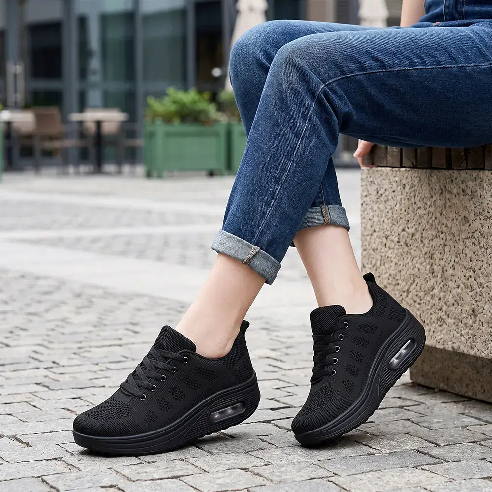 【35-41】Nowe damskie buty casualowe na jesień – z grubą podeszwą, oddychające, z dzianiny, idealne dla mam