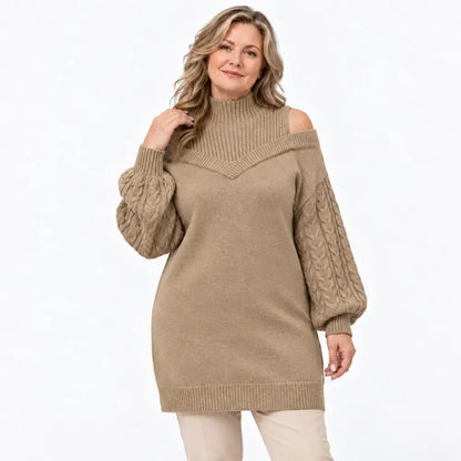 【S-3XL】Damski sweter z odkrytym ramieniem, nowość na jesień i zimę, luźny fason, półgolf, rękawy latarenkowe, dzianina