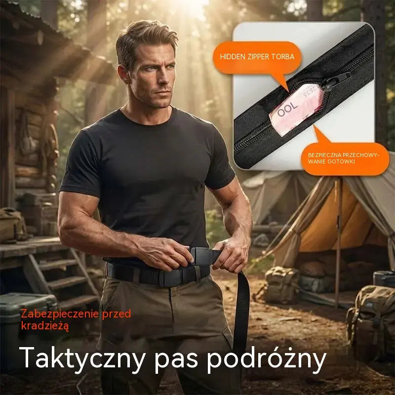 🔥🔥【Długość: 130 cm】Taktyczny pas podróżny z ukrytą kieszonką na pieniądze