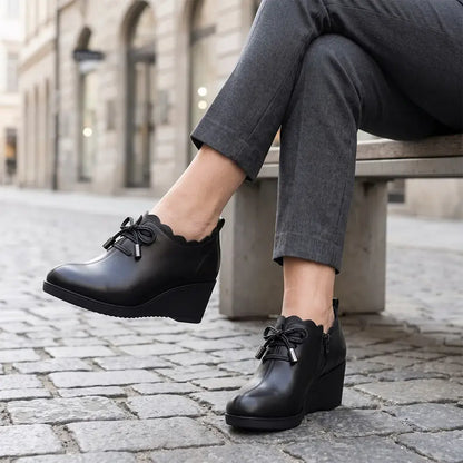 【35-41】Damskie buty na koturnie ze spiczastym noskiem – miękkie, stylowe, ocieplone, uniwersalne, idealne do pracy
