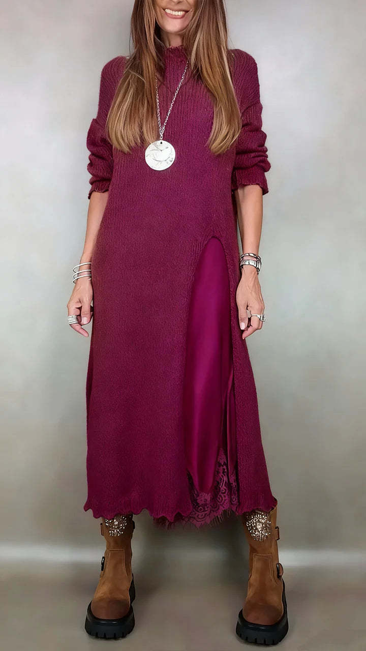 💖【Jesensko-zimski bestseler】🔥【XS-3XL】👗 Damski jesensko-zimski pleteni dugi haljinski komplet s bočnim prorezom, elegantna, topla i udobna haljina