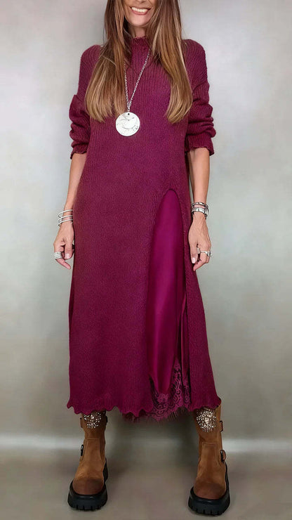 💖【Jesensko-zimski bestseler】🔥【XS-3XL】👗 Damski jesensko-zimski pleteni dugi haljinski komplet s bočnim prorezom, elegantna, topla i udobna haljina