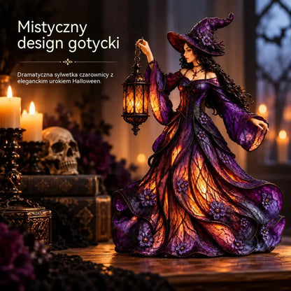 🧙‍♀️ Gotycka figurka wiedźmy na Halloween z latarnią LED 🧙‍♀️