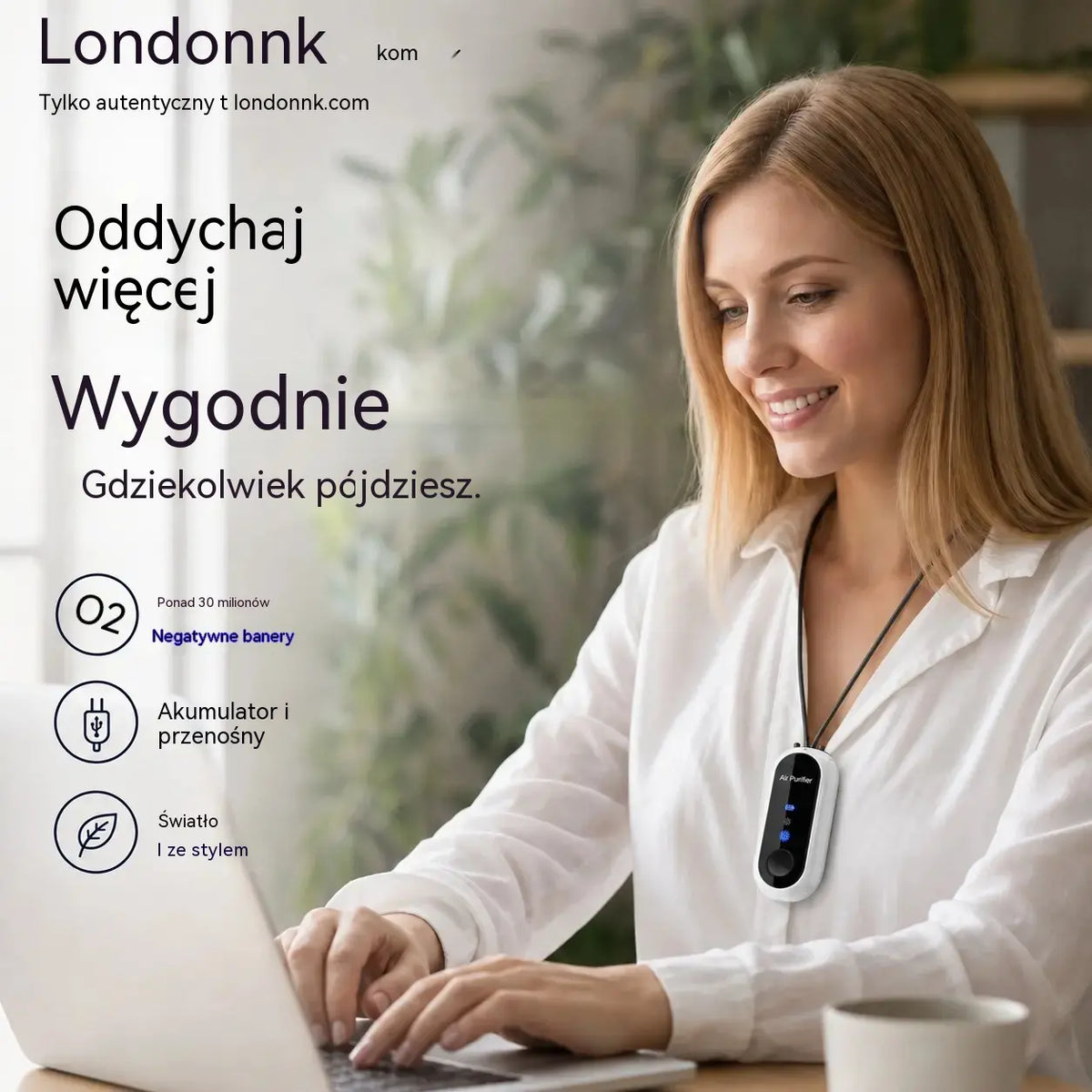 🌬️ Przenośny, osobisty oczyszczacz powietrza, generator jonów ujemnych, ładowany przez USB, kompaktowy i lekki do domu, biura i podróży