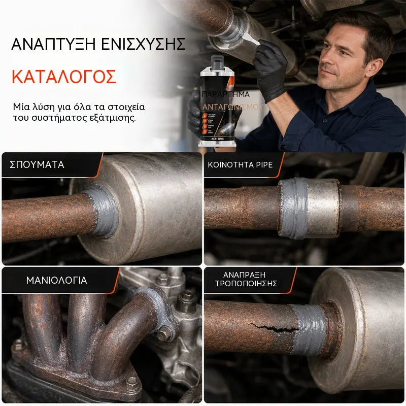 🔥【2 μπουκάλια+εργαλείο】🥳🔧Κόλλα επισκευής σωλήνων εξάτμισης υψηλής θερμοκρασίας—Εξοικονομήστε χρήματα από τα ακριβά έξοδα επισκευής! 🚗✅