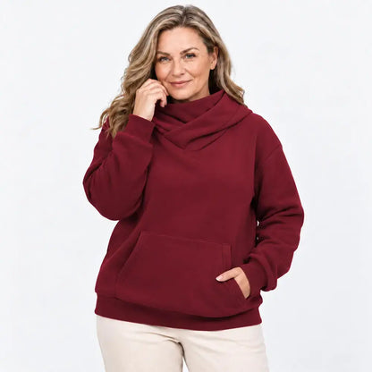 【S-3XL】Damowa bluza z kapturem – luźna, z efektem kołnierza, z długim rękawem, polarowa, z kieszeniami, outdoorowa