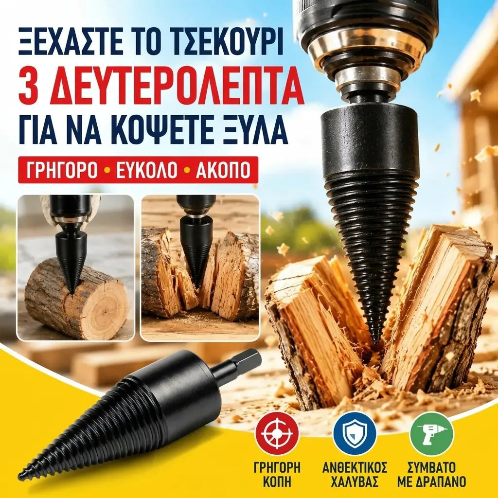 🔥1 σετ για 28 ευρώ.【Τρυπάνι σχισίματος κορμών 32 χιλ. + 3 τύποι στελέχους】⚙️ Ηλεκτρικό τρυπάνι σχισίματος κορμών από ενισχυμένο χάλυβα, ισχυρό και αβίαστο