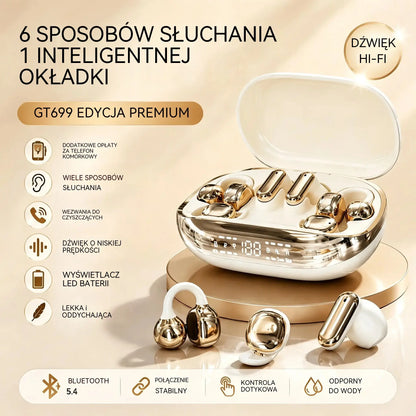 Słuchawki douszne bezprzewodowe GT699S 6 w 1 z wieloma stylami i etui awaryjnym ✨