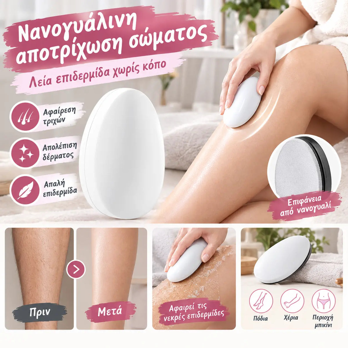 🔥2 τεμάχια για 26 ευρώ🔥Δημοφιλής συσκευή αποτρίχωσης σώματος από νανογυαλί, εργαλείο αποτρίχωσης, ξυράφι ξυρίσματος τρίχας ποδιών, αφαίρεσης νεκρού δέρματος