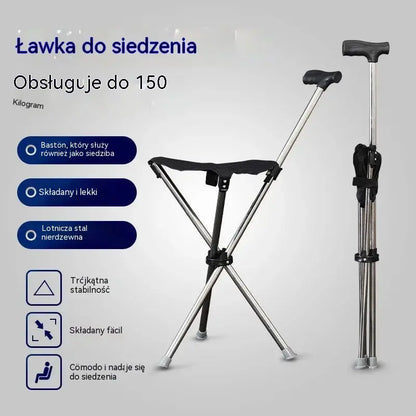 ✨2 w 1 składana laska z krzesłem, kule są antypoślizgowe, składane i przenośne✅