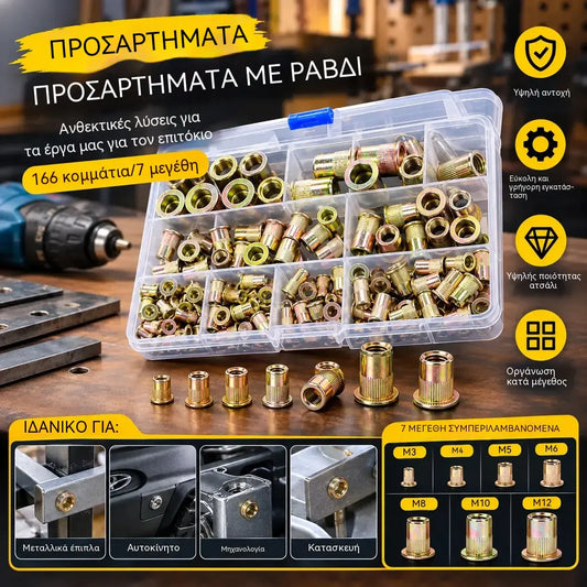 【166 Τεμάχια】🏆Τελευταία ημέρα της ειδικής προσφοράς — κερδίστε 49%!🛠️Εργαλείο τοποθέτησης πριτσινιών με σπείρωμα και σετ πριτσινιών με σπείρωμα (M3, M4, M5, M6 και M8)