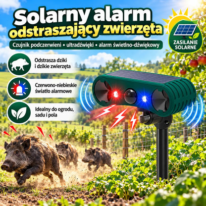 🔥【1 sztuka 139zł 】🚨Zasilany energią słoneczną zewnętrzny alarm z czujnikiem ruchu do odstraszania zwierząt