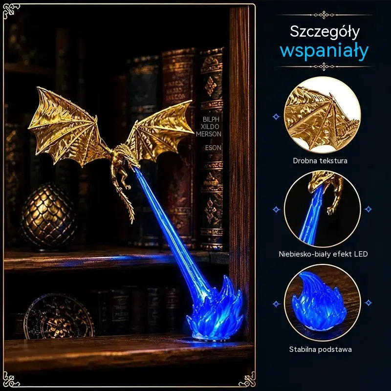 🐉🔥 Lampa LED 3D z ziejącym ogniem smokiem | Dekoracja biblioteczna z fantazją i blaskiem