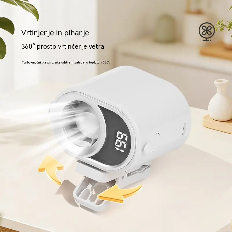 🌀 Ventilator za prostoročno uporabo z LED zaslonom, vgrajeno sponko in 199 nastavljivimi stopnjami