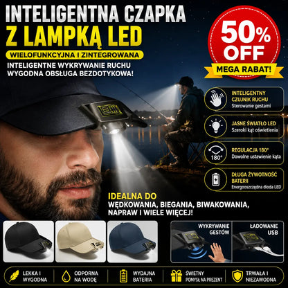 🧢🌙🔦 Zintegrowana inteligentna lampa LED, oświetlenie nocne do wędkowania na zewnątrz, łatwe ładowanie i długa żywotność baterii