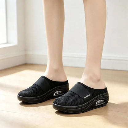 Buty damskie na płaskim obcasie - cholewka z oddychającej siateczki z amortyzacją, pogrubiona ortopedyczna podeszwa, odpowiednie do chodzenia i pieszych wędrówek.