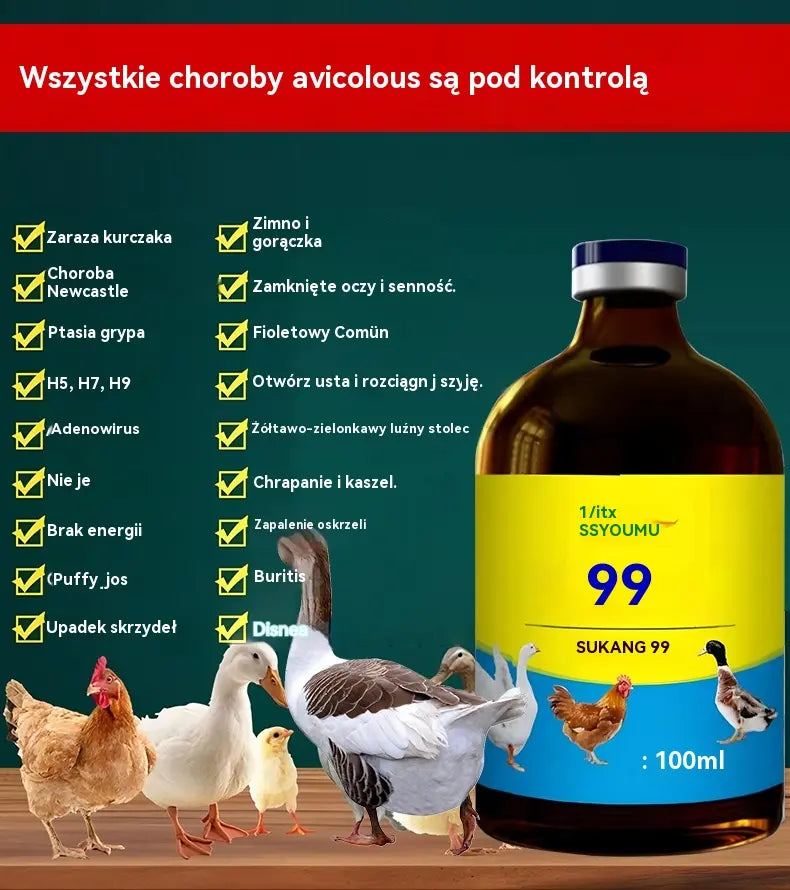 🔥【2 botellas, 89 zł.】💊🐓🦆🕊️ Lek na ptasią grypę, utratę apetytu, biegunkę i kaszel u drobiu, kurczaków, kaczek i gęsi. 1 butelka 100 ml.