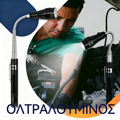 🛠🚗Μαγνητική ράβδος επισκευής αυτοκινήτου με εύκαμπτη τηλεσκοπική ταινία και φως LED 💡