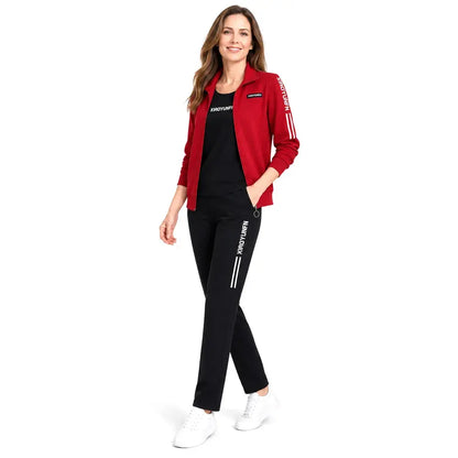 🌸 Elegancja i absolutny komfort! Elegancki, 3-częściowy dres damski (Kurtka zapinana na zamek + Koszulka + Spodnie / Rozmiary: M-6XL)! ✨