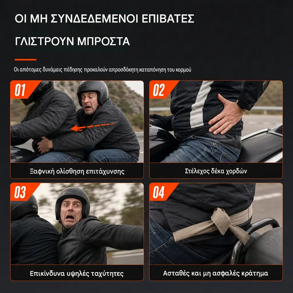 🛡️ Ζώνη συγκράτησης συνεπιβάτη – Για μοτοσικλέτες, ATV, οχήματα χιονιού και σκάφη αναψυχής 📦