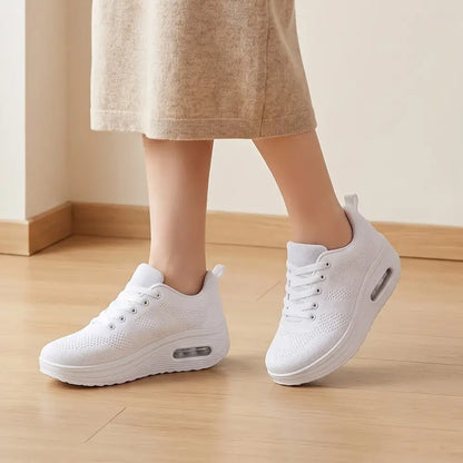 【35-41】Nowe damskie buty casualowe na jesień – z grubą podeszwą, oddychające, z dzianiny, idealne dla mam