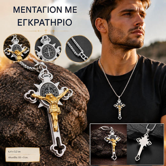 Σταυρός σε στυλ vintage – Ανθεκτικό στο θαμπώμα μενταγιόν Αγίου Βενέδικτου με ρυθμιζόμενη αλυσίδα