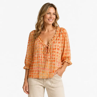 👚 Dámská boho košile – puntíky, volány, žebrované manžety 🌸 Lehká, prodyšná, měkká jako bavlna – ideální na léto! ✨