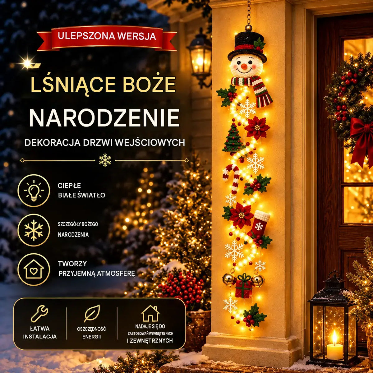 🎄🎃Ostatni dzień! 🎅Ciesz się 49% rabatem na podświetlane świąteczne dekoracje drzwi!
