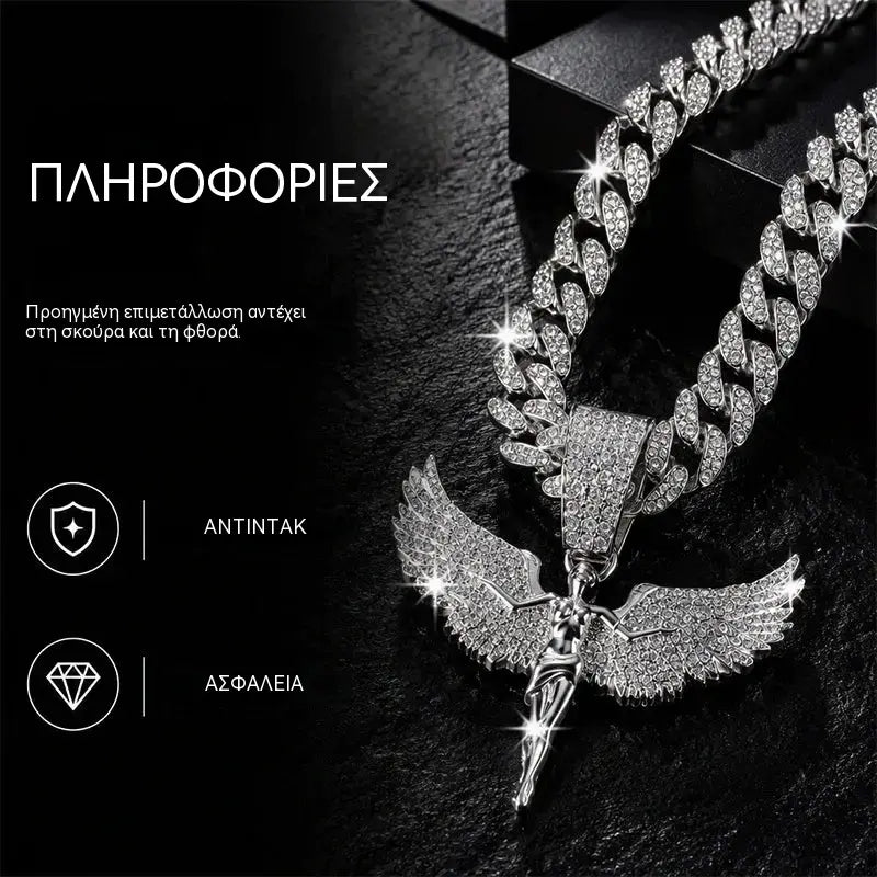 📢📢50% έκπτωση! ⏰ Ανδρικό κολιέ με αστραφτερό άγγελο και στρας
