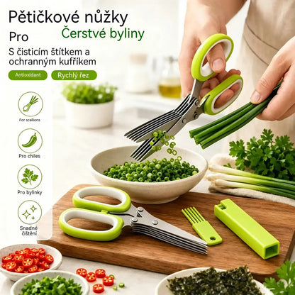 2 kusy 560 Kč 🌿 Tijeras para hierbas de 5 hojas – Cortador de cocina rápido para hierbas frescas y especias