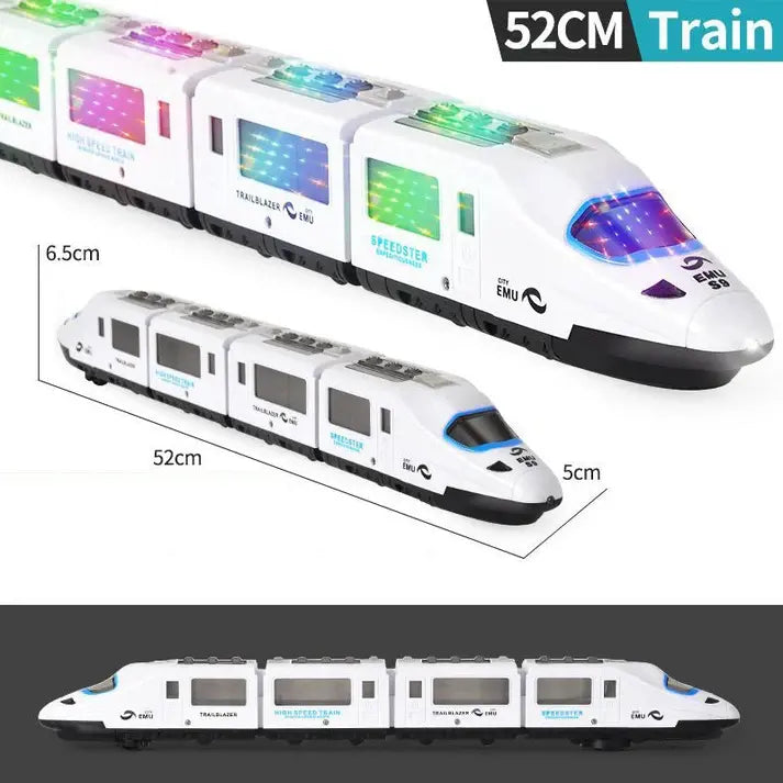 🚄🎵 Ηλεκτρικό τρενάκι-παιχνίδι υψηλής ταχύτητας: ανάβει φώτα, αλλάζει κατεύθυνση κατά την πρόσκρουση και παίζει μουσική· διαδραστικά φώτα και ήχοι· έξυπνη πλοήγηση για αποφυγή εμποδίων ✨