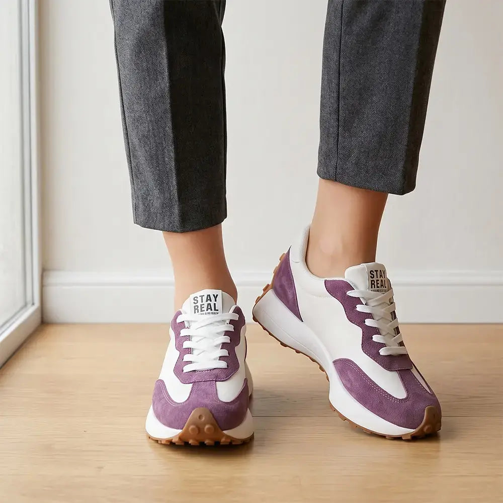 【36-41】Nowe damskie buty sportowe na grubej podeszwie – skórzane, w stylu retro, casualowe