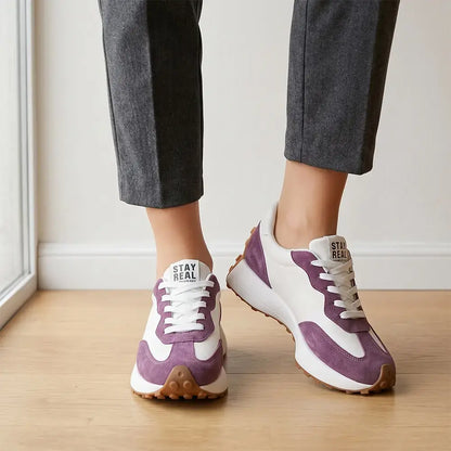 【36-41】Nowe damskie buty sportowe na grubej podeszwie – skórzane, w stylu retro, casualowe