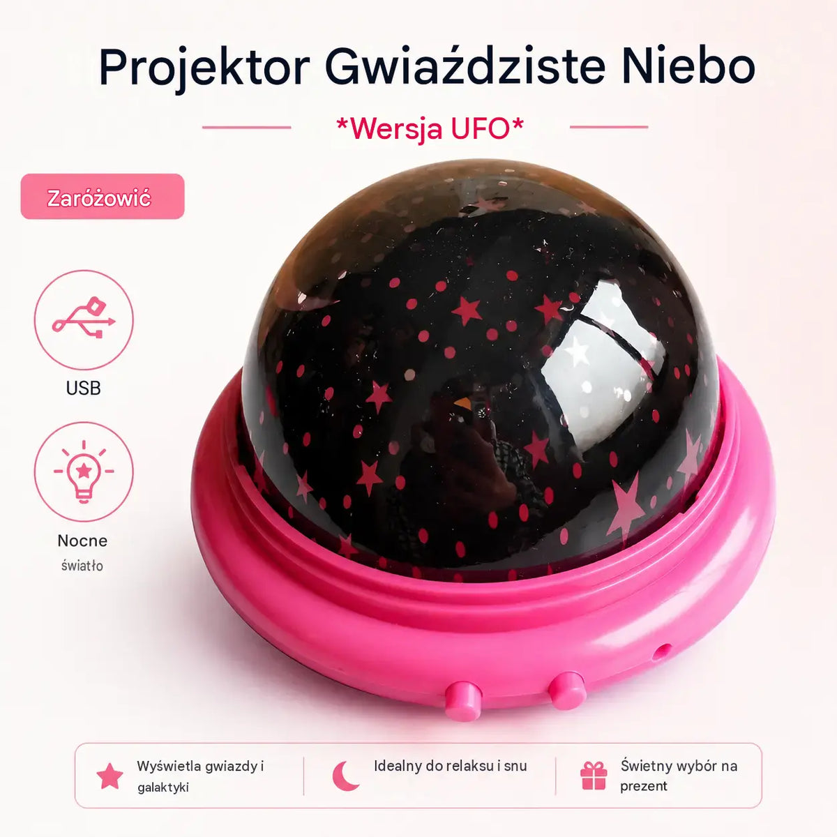 1 sztuka 89zł 🎁Mini lampa projektorowa UFO z rozgwieżdżonym niebem ⎜Światło otoczenia do sypialni💫