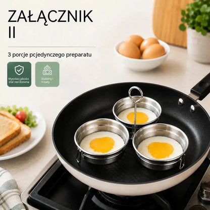 Stalowa patelnia do jajek w koszulkach i smażonych – zestaw 3 wgłębień w kształcie serca/koła, idealna na śniadanie, desery i tarty 🍳🍳🍳