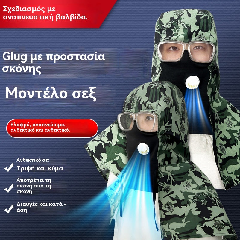 😎Πολυλειτουργικό πόντσο κατά της σκόνης για εξωτερική χρήση, με κουκούλα, μάσκα προσώπου και αντιθαμβωτικά γυαλιά