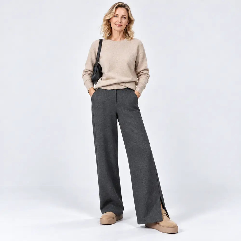 【S-3XL】Damskie spodnie szerokie na wiosnę i jesień – ocieplane, wełniane, proste, z opadającym krojem, w stylu banana