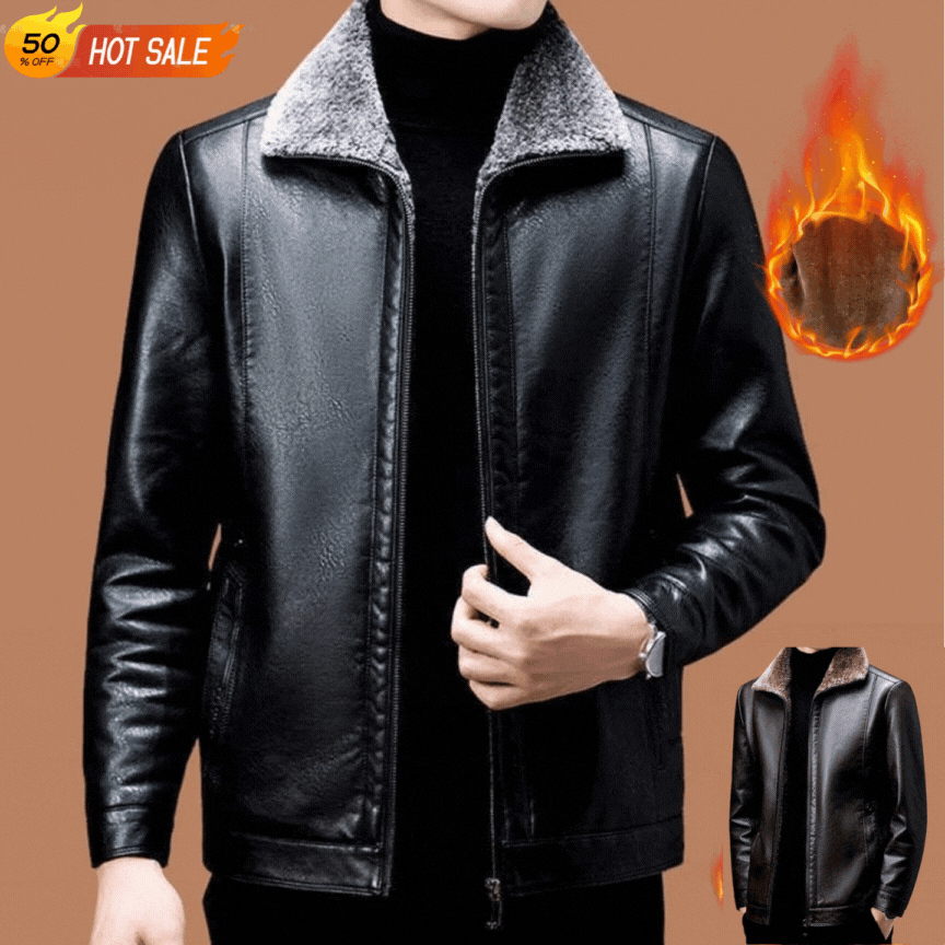 🔥【Vruća rasprodaja】🔥【M-3XL】🧥 Muška nova zimska kožna jakna s flis podstavom, visoka kvaliteta prave kože, unutrašnjost od janjeće vune, topla i udobna.