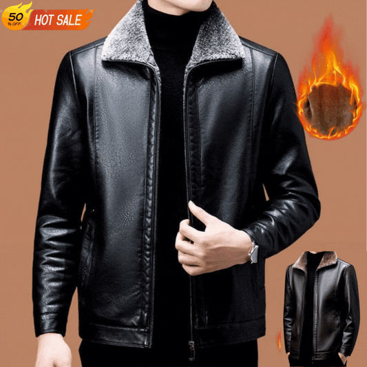 🔥【Horký výprodej】🔥【M-3XL】🧥 Pánská nová zimní kožená bunda s fleecovou podšívkou, vysoká kvalita pravé kůže, vnitřní podšívka z jehněčí vlny, teplá a pohodlná.